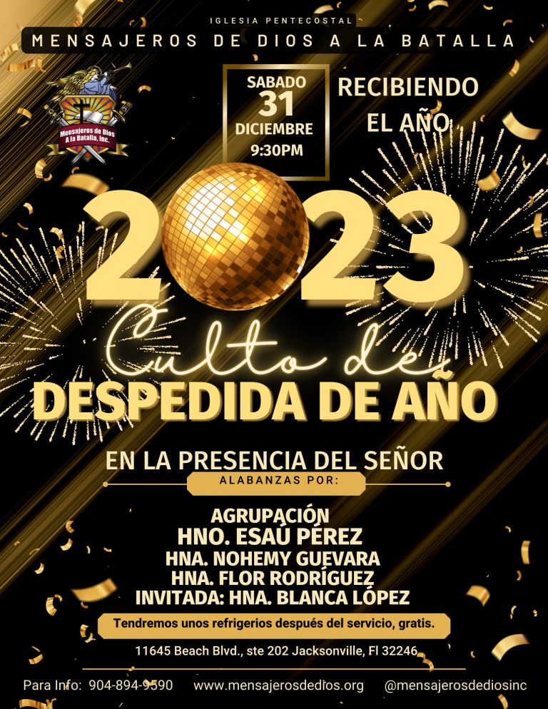 Flyer de despedida de año 2022 | Mensajeros de Dios A la Batalla Inc.